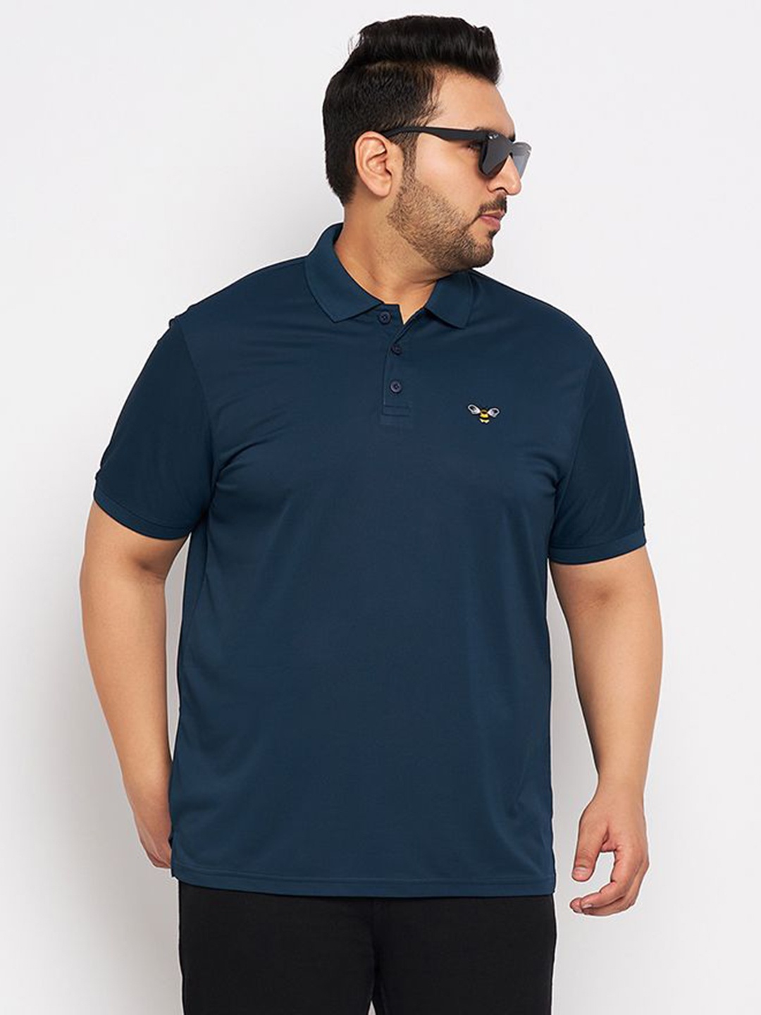 

AUXAMIS Men Plus Size Solid Polo Collar Cotton T-shirt, Navy blue