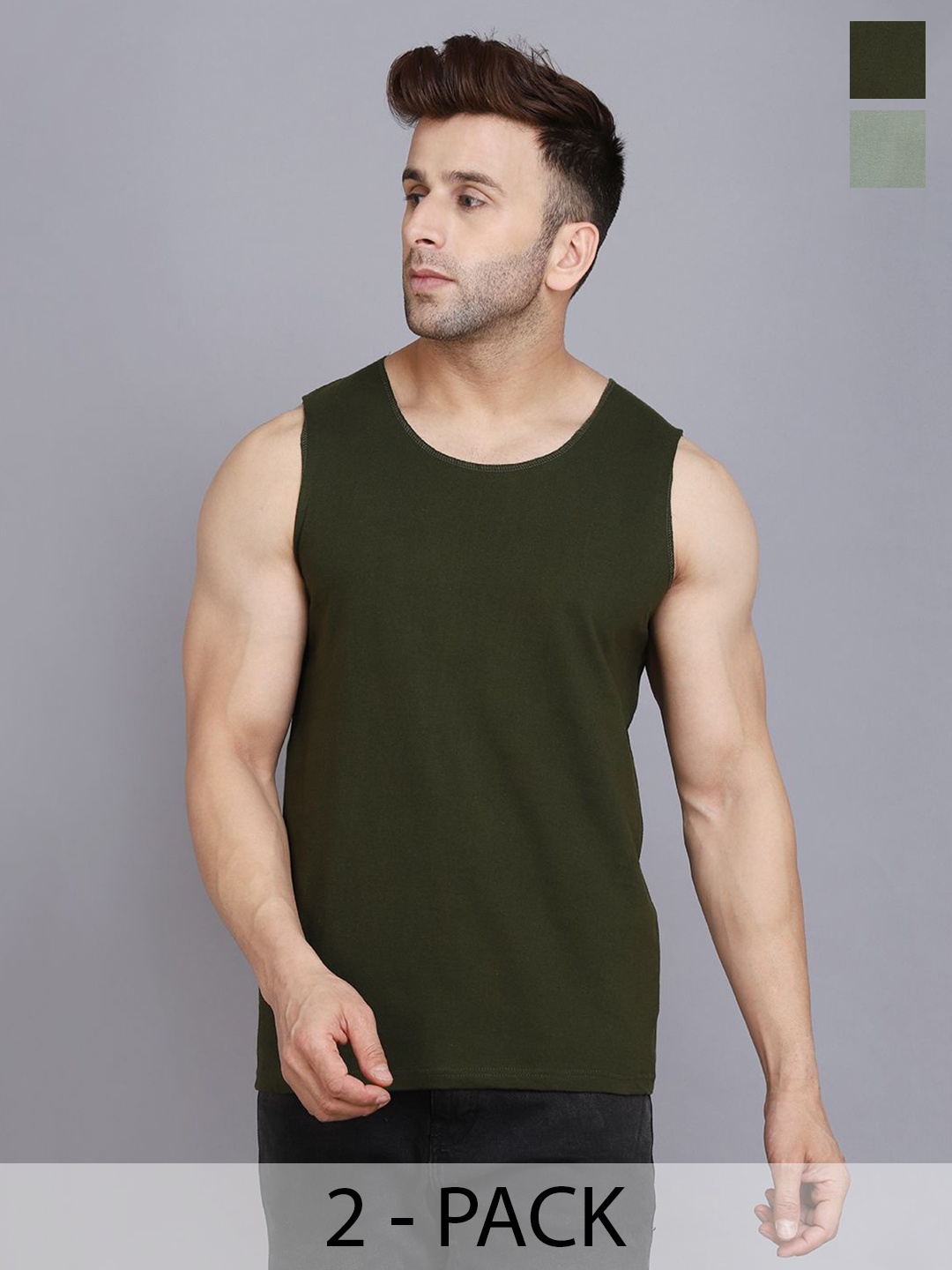 

Woostro Pack of 2 Assorted Cotton Innervest, Green