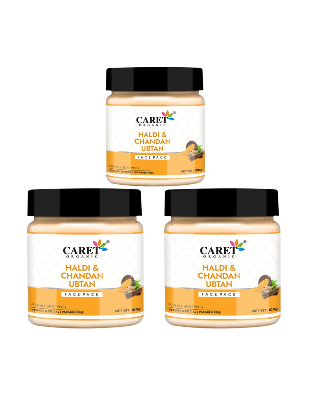 

CARET ORGANIC Set Of 3 Haldi & Chandan Ubtan Face Pack - 100 g Each, White