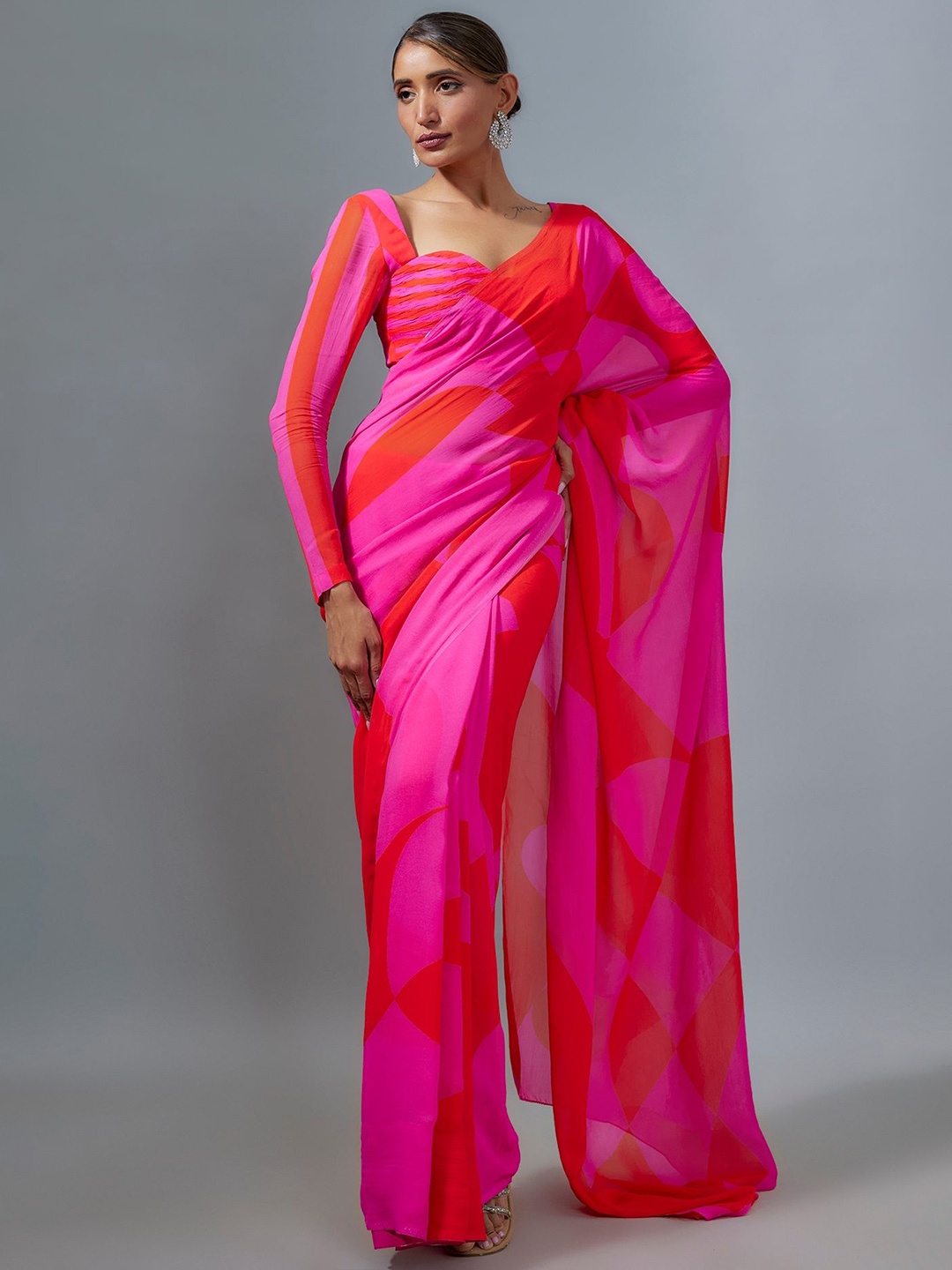 

Jinal & Jinal Satin Saree, Red