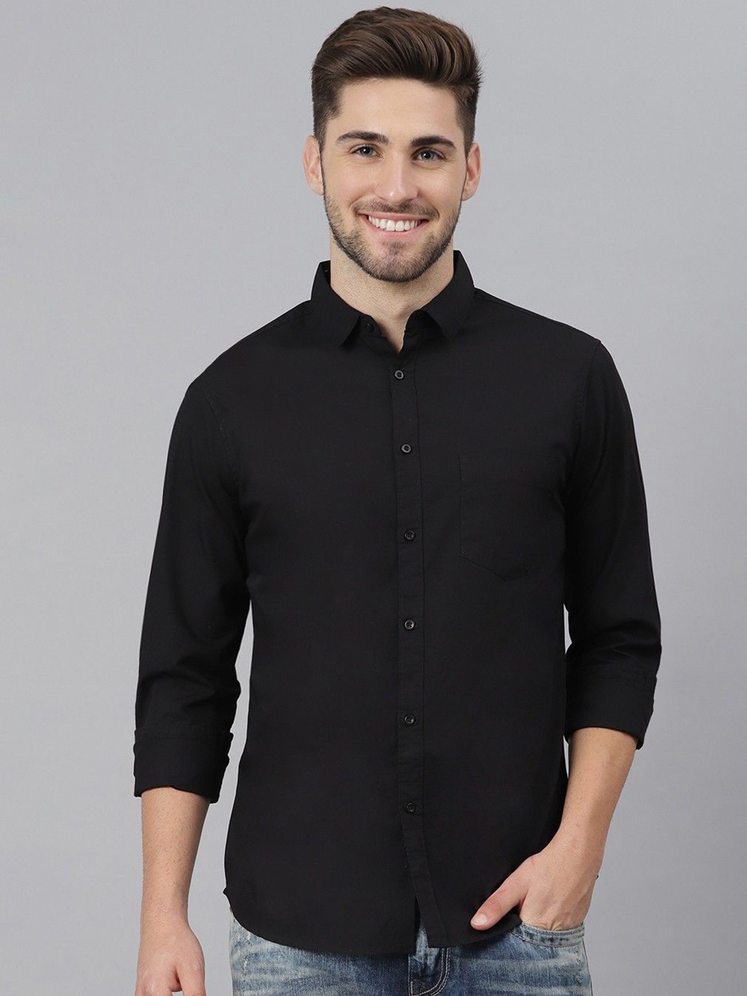 

WHY SO FAB Men Semi Sheer Casual Shirt, Black