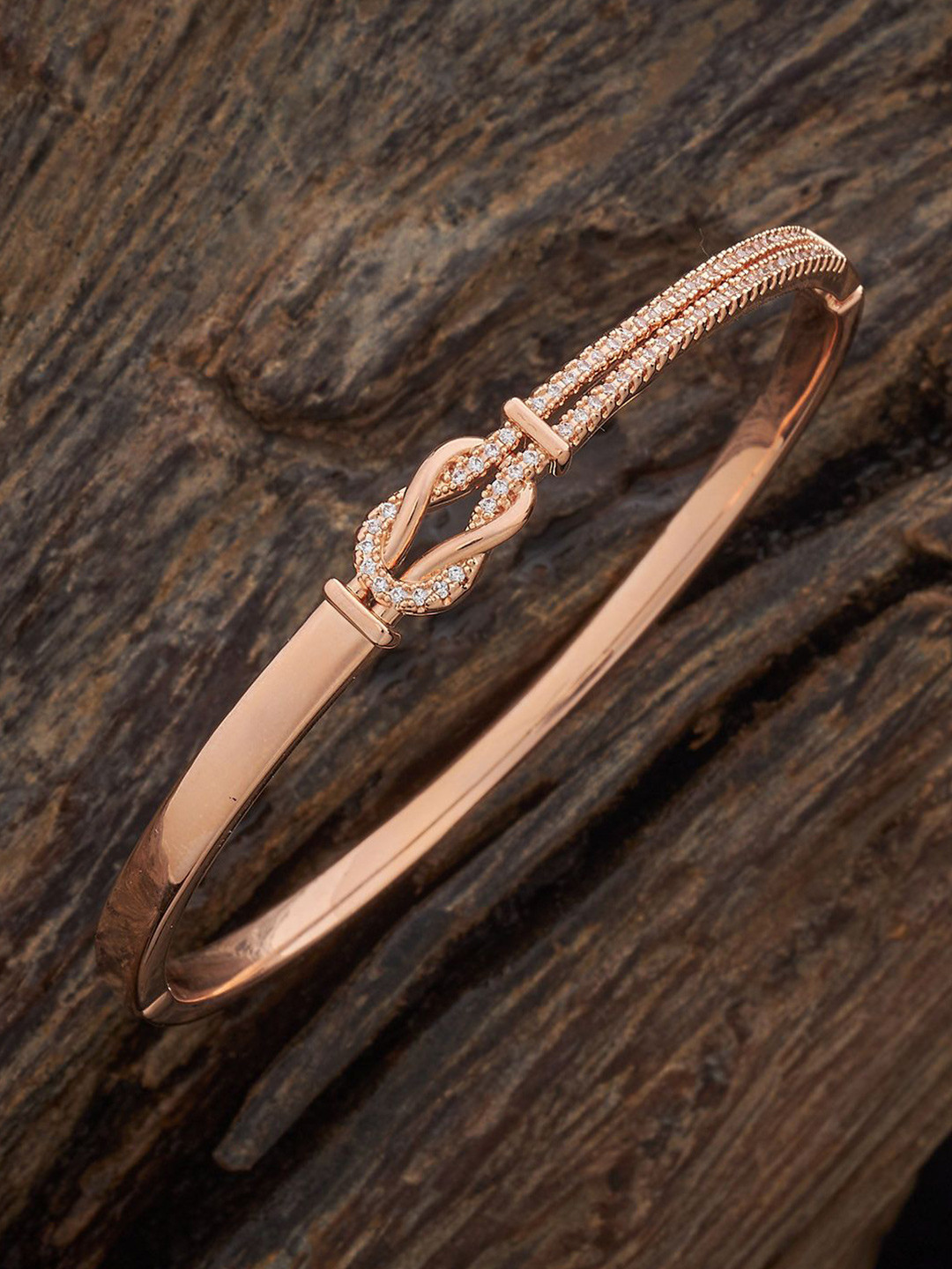 

Kushal's Fashion Jewellery Rose Gold-Plated Zircon-Studded Kada Bracelet