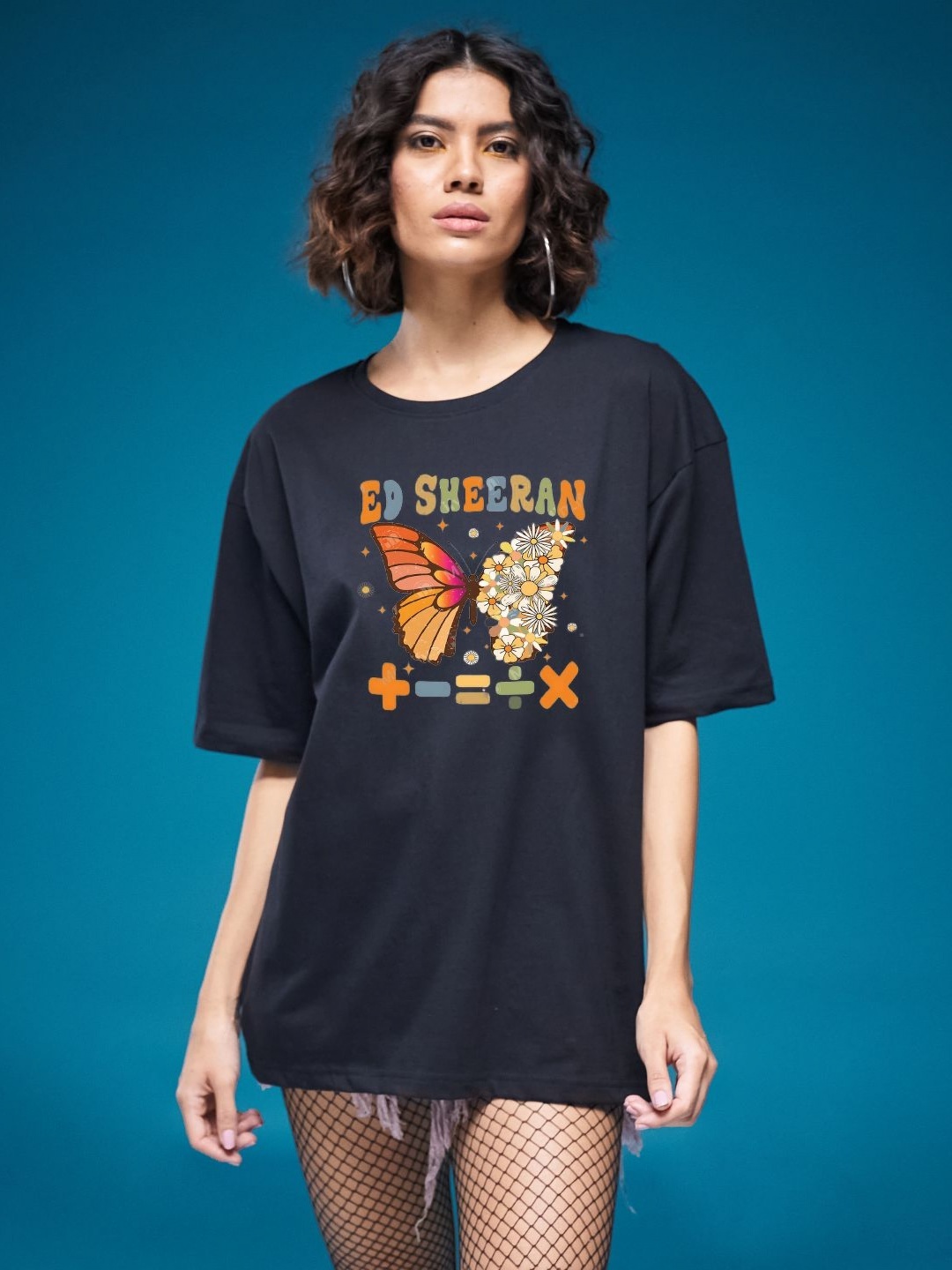 

SMARTEES Women Graphic Printed Round Neck Cotton Oversized T-shirt, Black