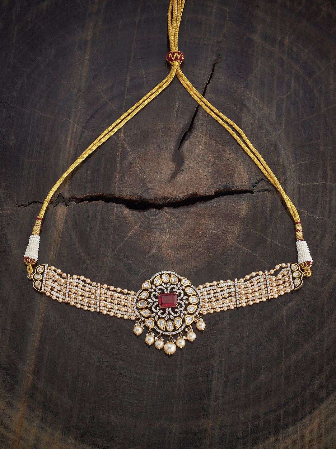 

Kushal's Fashion Jewellery Copper Ruby Victorian-Plated Kundan Necklace, Gold