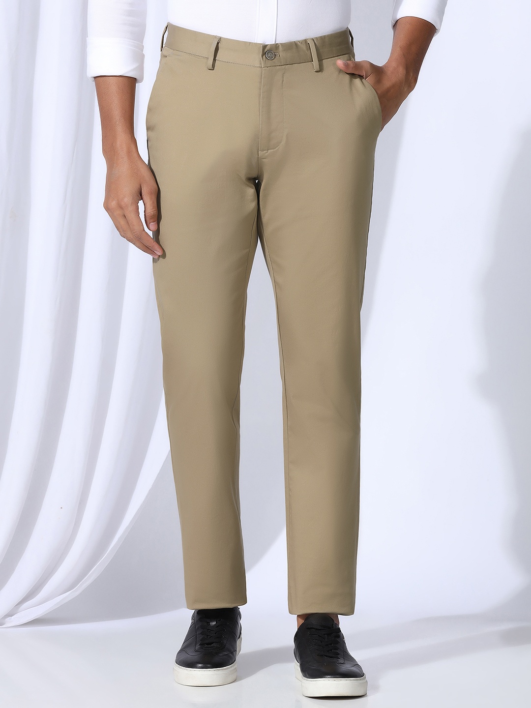 

Blackberrys Men Slim Fit Cotton Chinos Trousers, Khaki