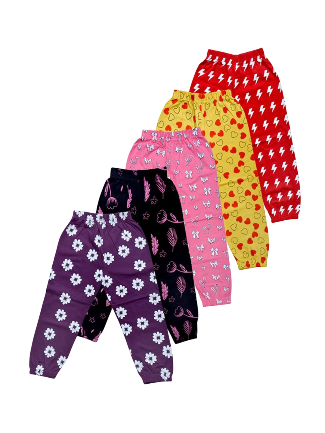

FAZZA Girls Pack Of 5 Printed Cotton Mid-Rise Joggers, Pink