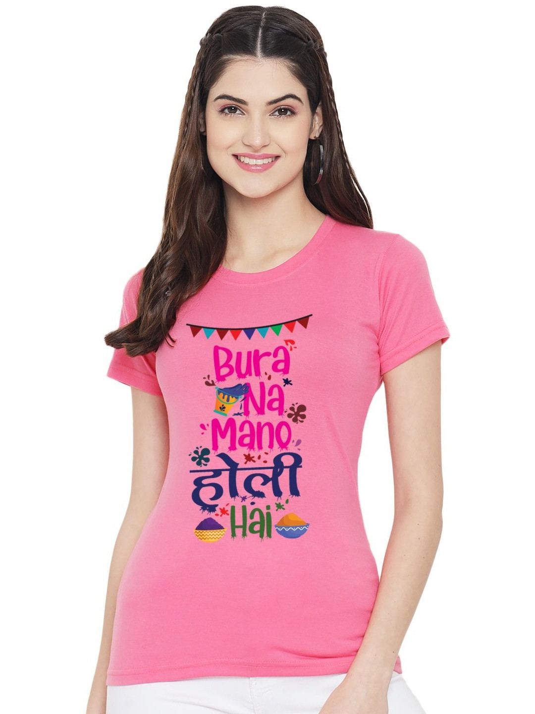 

FFLIRTYGO Women Graphic Printed Round Neck Cotton T-shirt, Pink