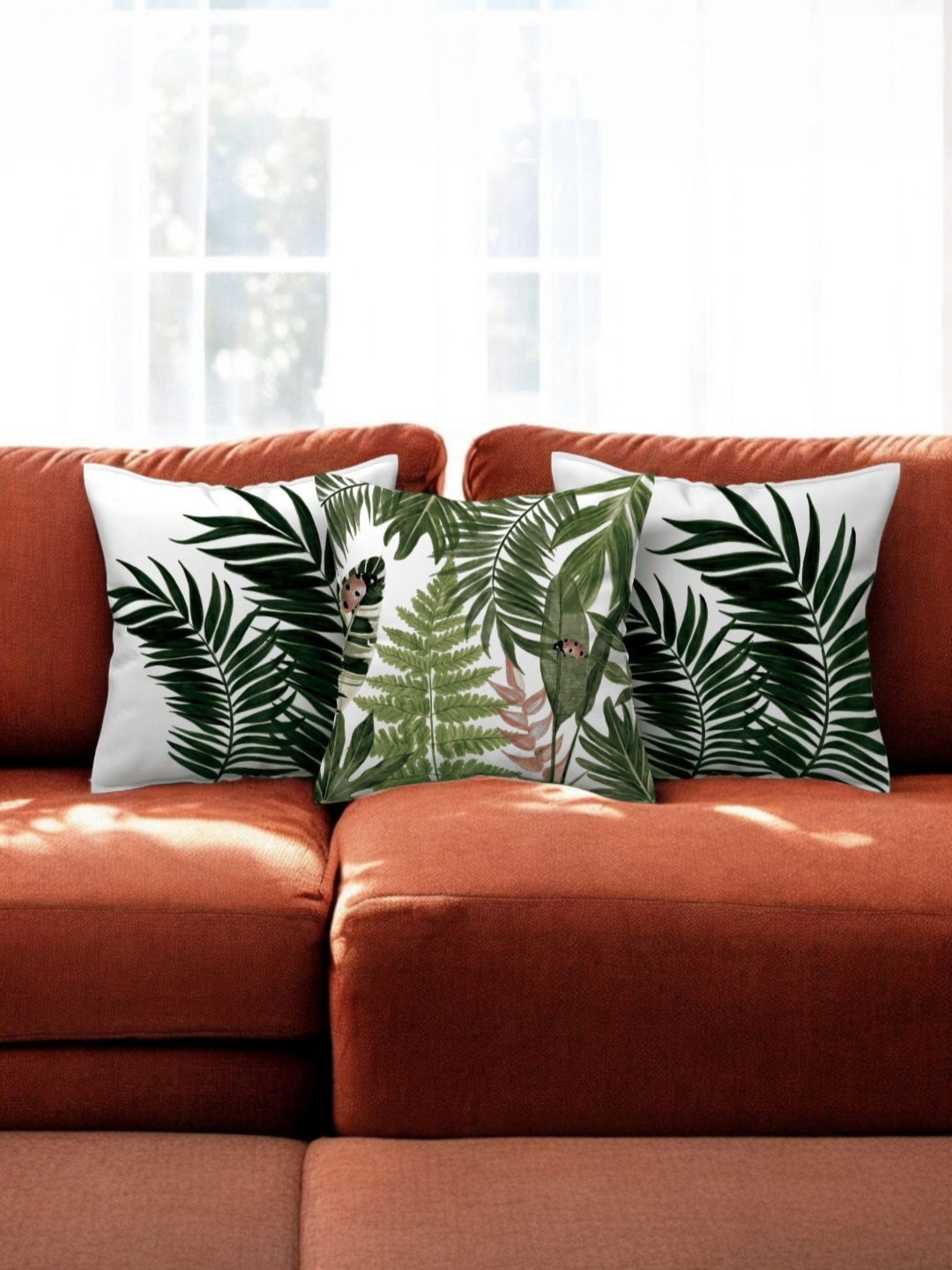 

LUSHLYF White & Green 3 Pieces Floral Velvet Square Cushion Covers