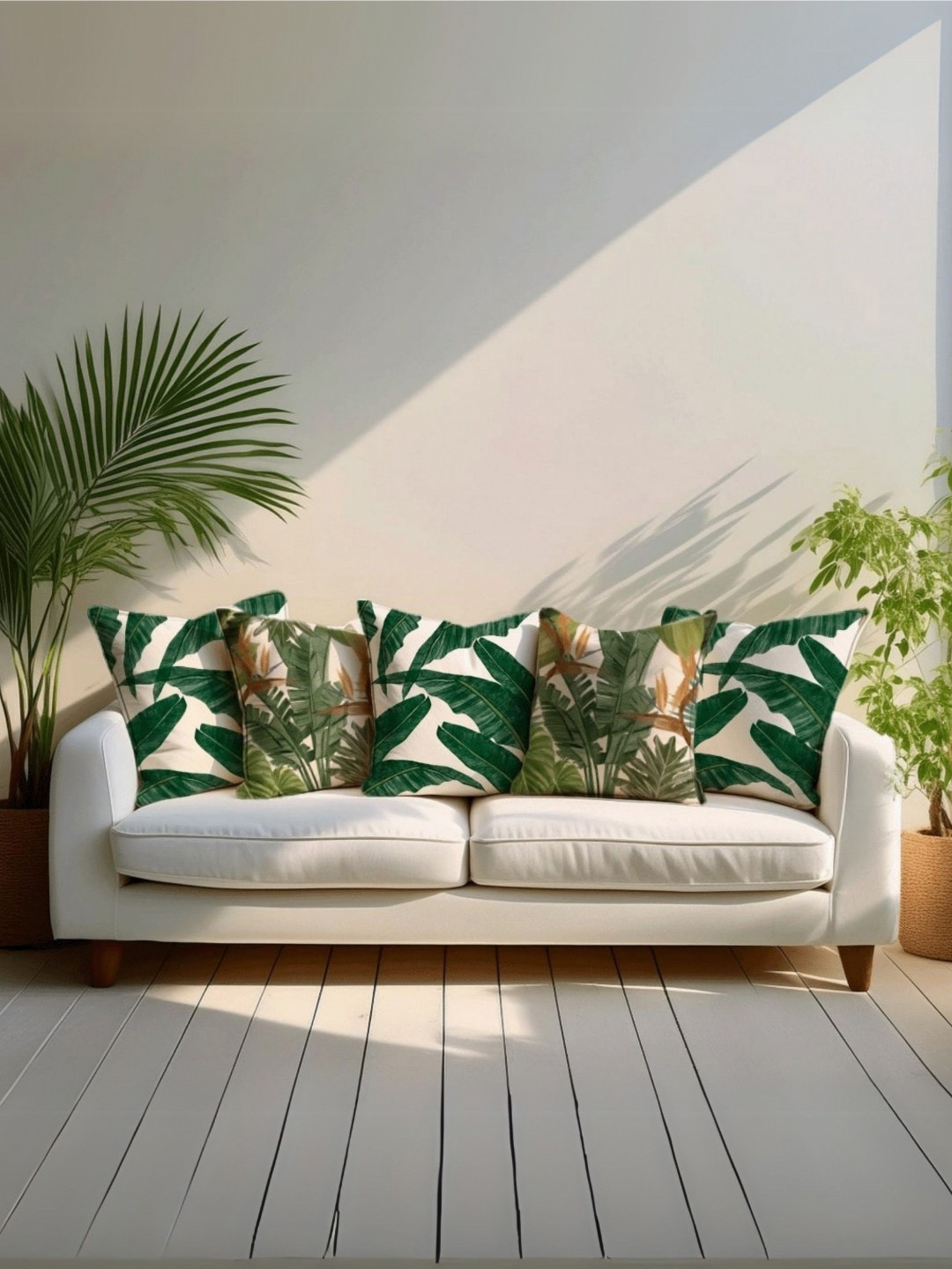 

LUSHLYF Bird Of Paradise X Bliss Banana Green 5 Pcs Printed Velvet Square Cushion Covers, White