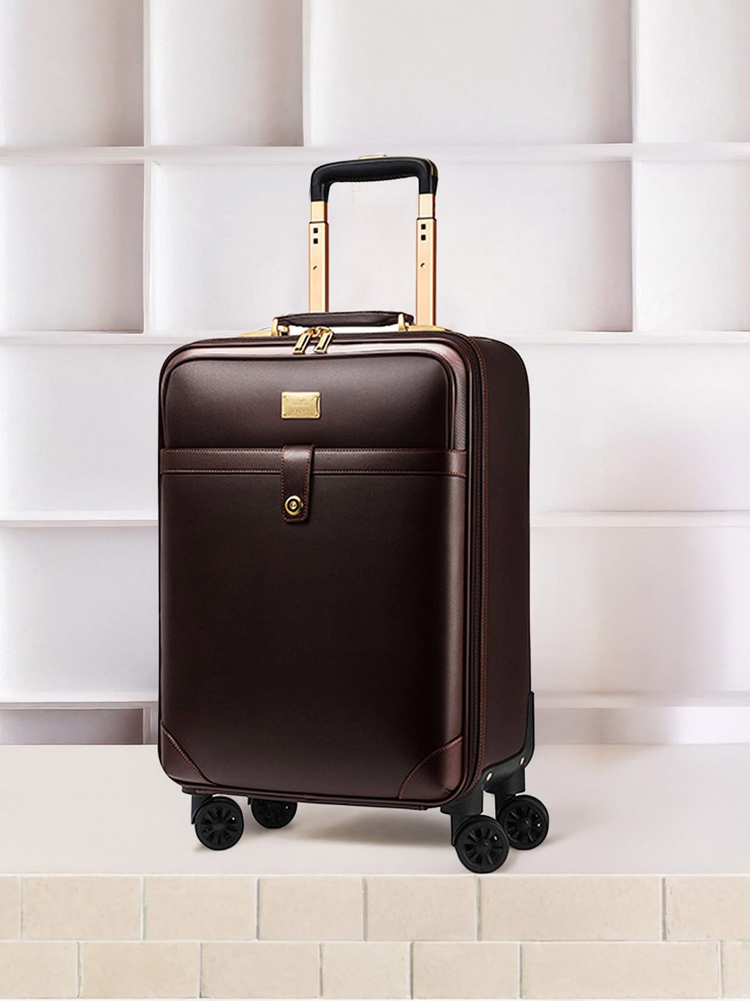 

THE CLOWNFISH Soft-Sided Cabin Luxury Trolley Suitcase, Coffee brown