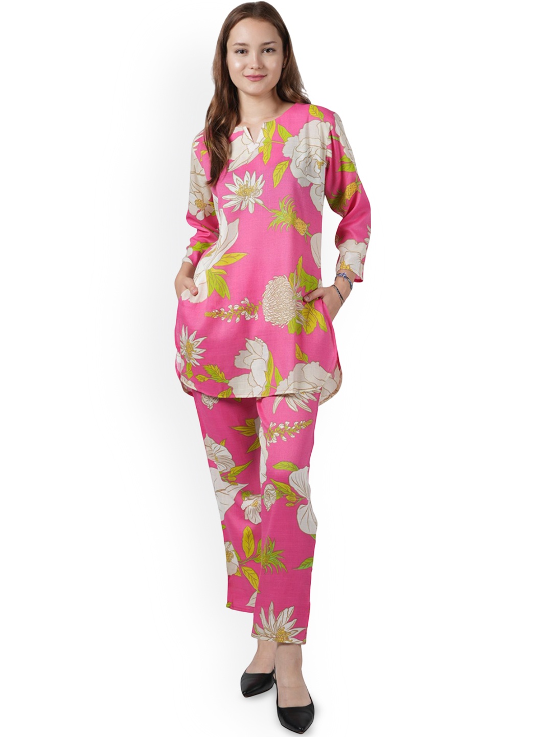 

BAESD Women Floral Printed Pure Cotton Co-ord Set, Pink