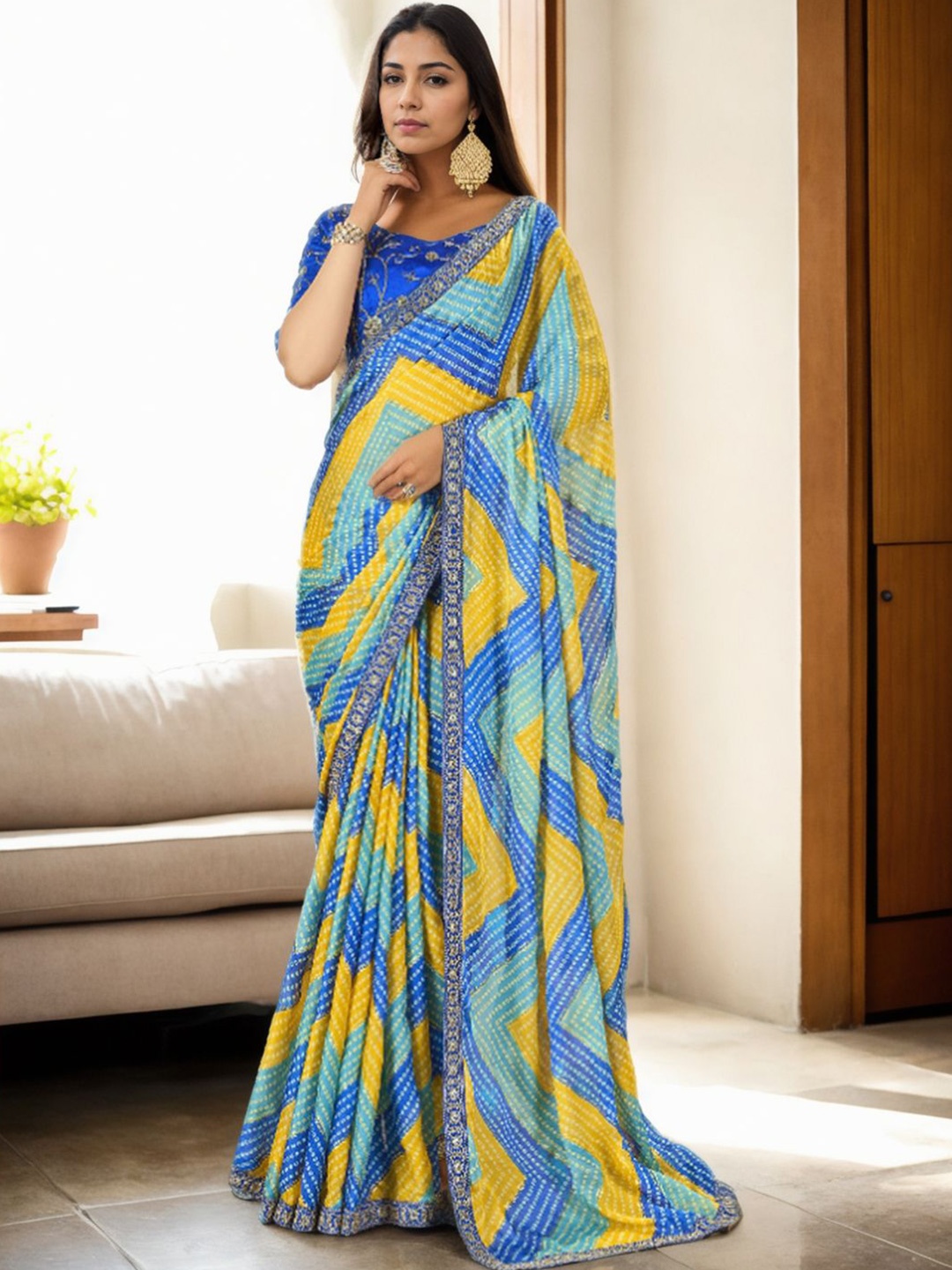 

Mitera Embroidered Bandhani Saree, Blue