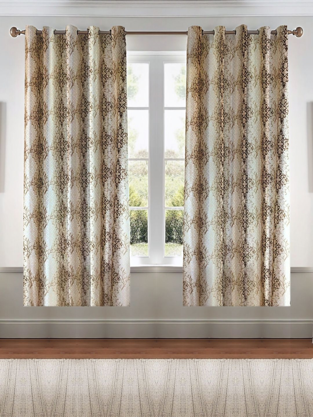 

Kanodia Poly Fab Set of 2 Brown & White Ethnic Motifs Printed Room Darkening Window
