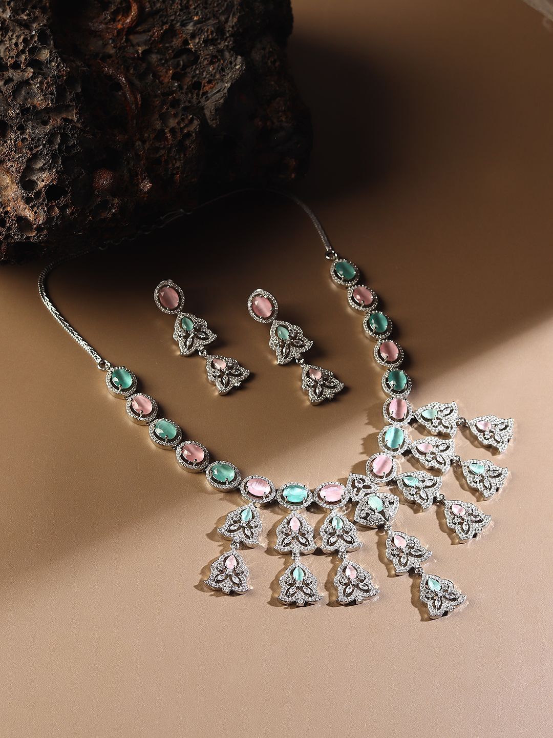 

RHOSYN Rhodium-Plated Cubic Zircon-Studded Jewellery Set, Silver