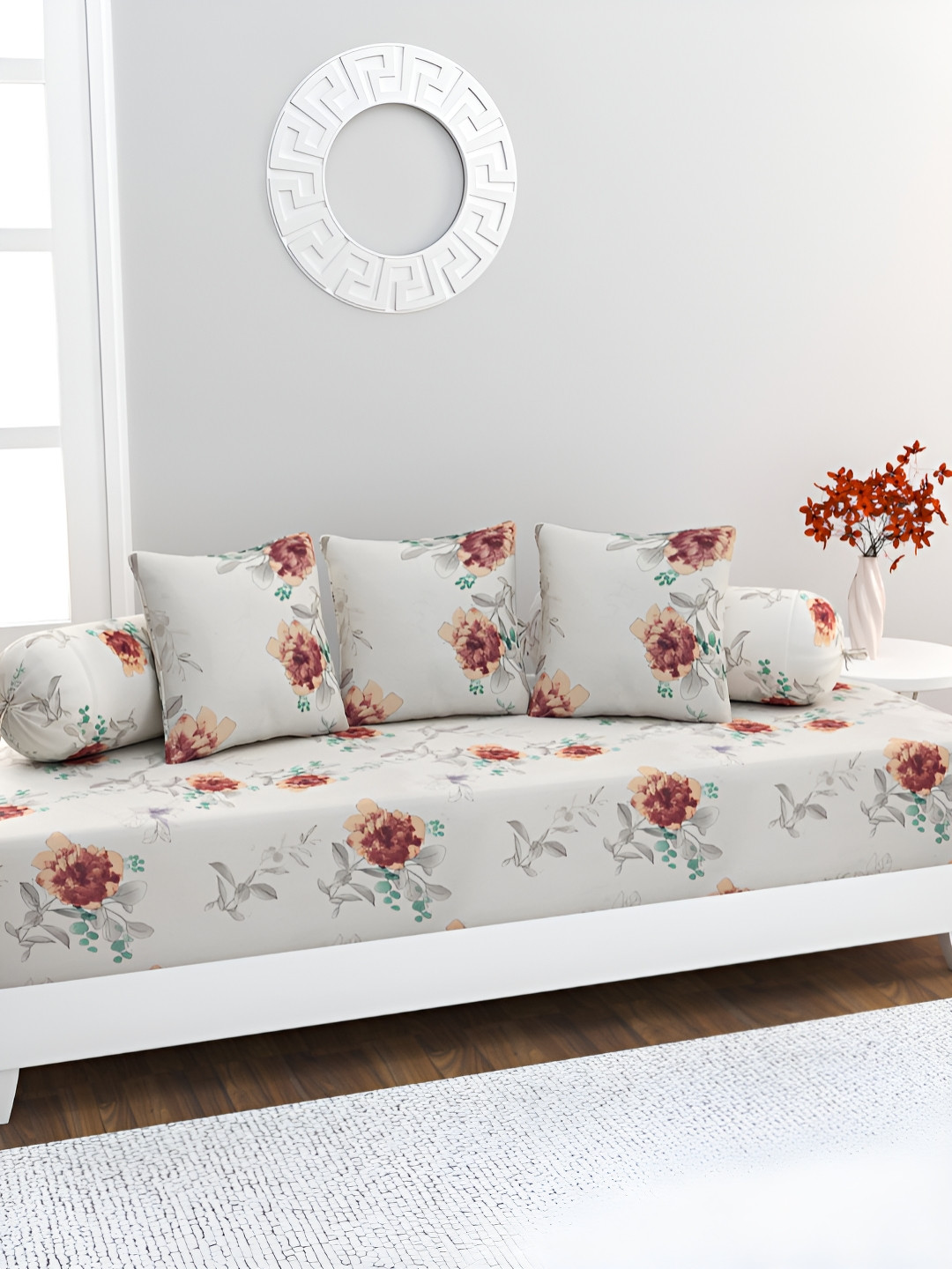 

HOME AFFAIRS Off-White 6 Pieces Printed 160 Thread Count Cotton Single Diwan Set