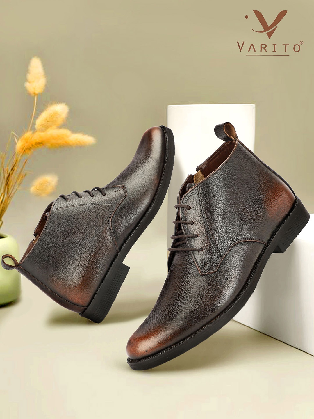 

Varito Men Genuine Leather Regular Boots, Brown