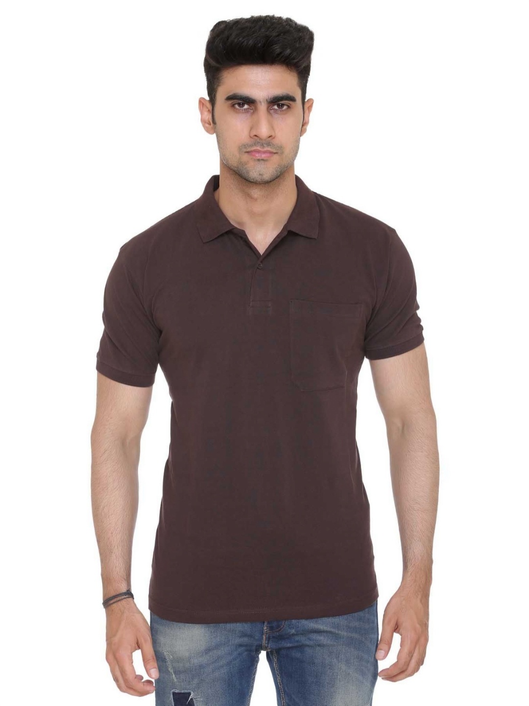 

Colors and Blends Men Solid Polo Collar Cotton T-shirt, Brown