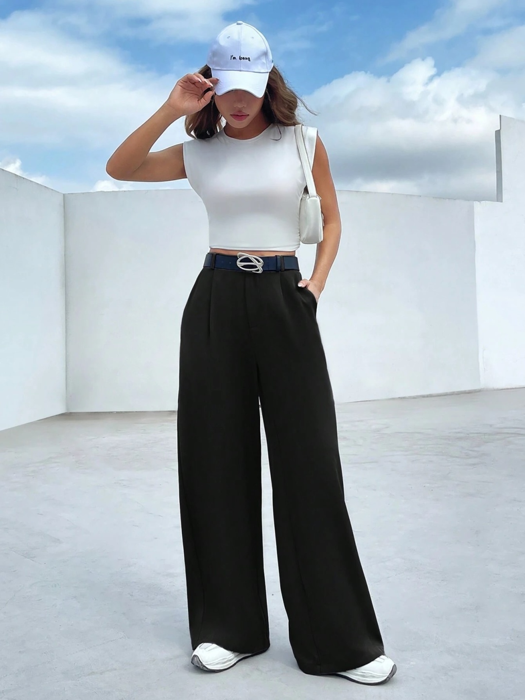 

FNOCKS Women Classic Straight Fit High-Rise Korean Pants Trousers, Black