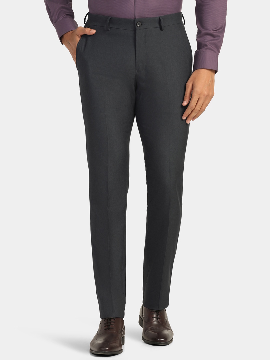 

Blackberrys Men B-91 Skinny Fit Mid-Rise Formal Trouser, Charcoal