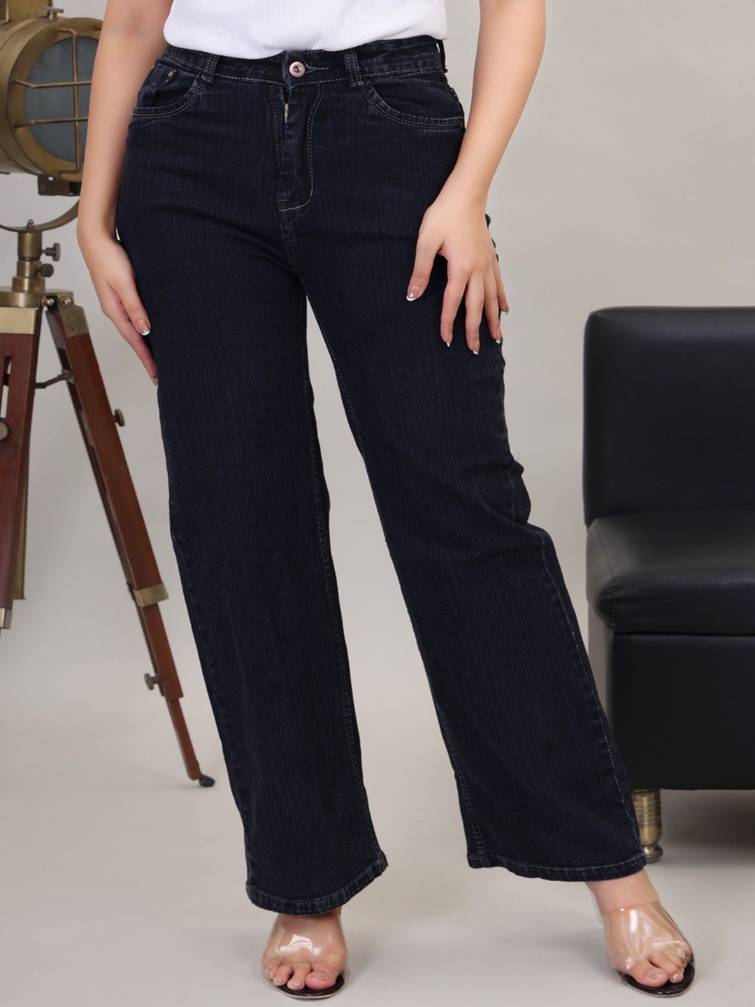 

VBEAUTI Women Jean Straight Fit Mid-Rise Stretchable Jeans, Black