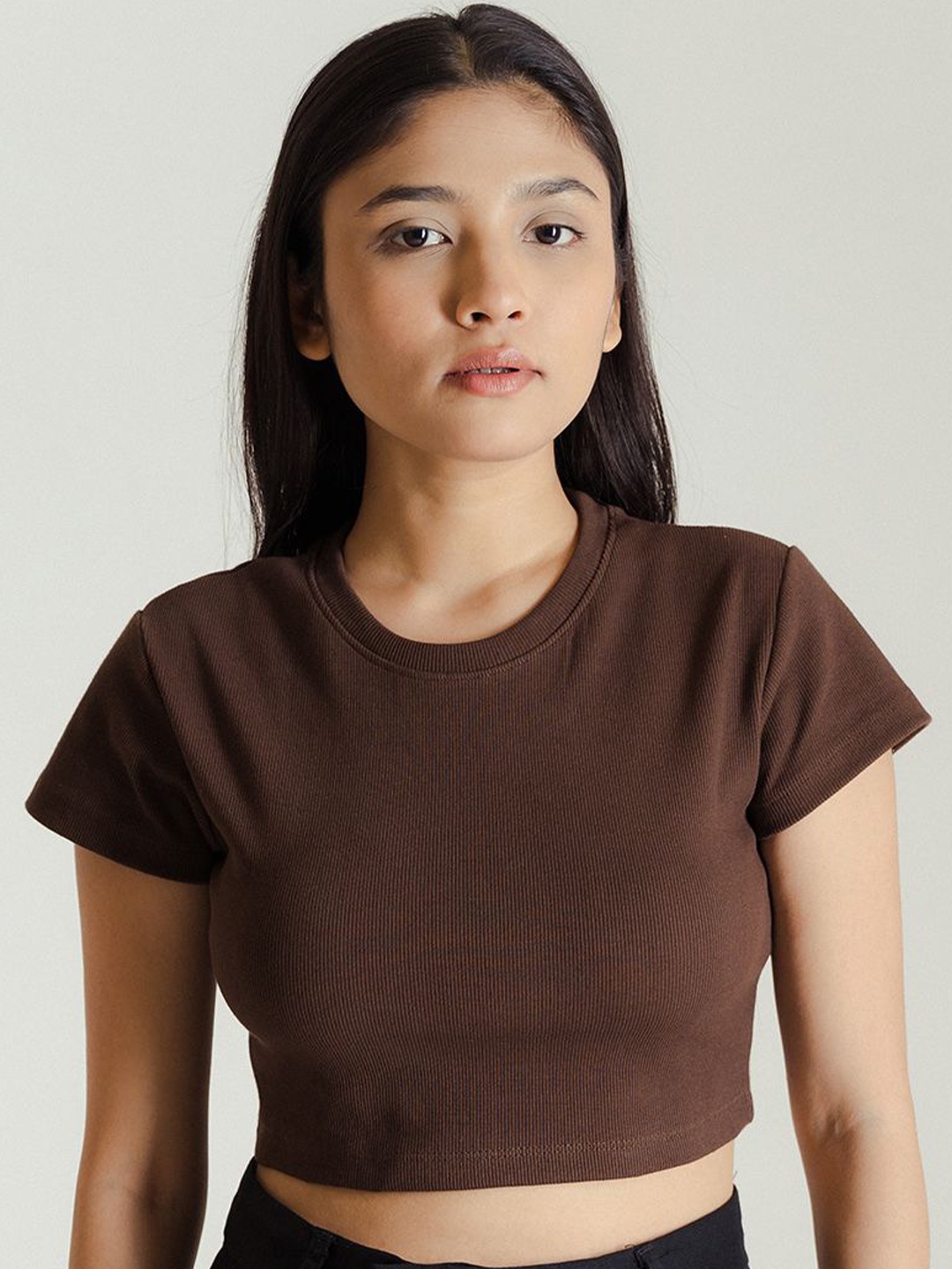 

Desi Minimals Women Brown Sculpt Cotton Crop Top