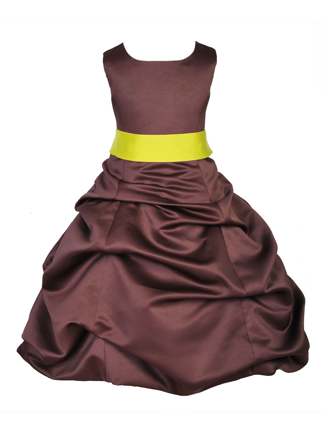 

Wow Princess Girls Satin Round Neck Bow Gown Dress, Coffee brown