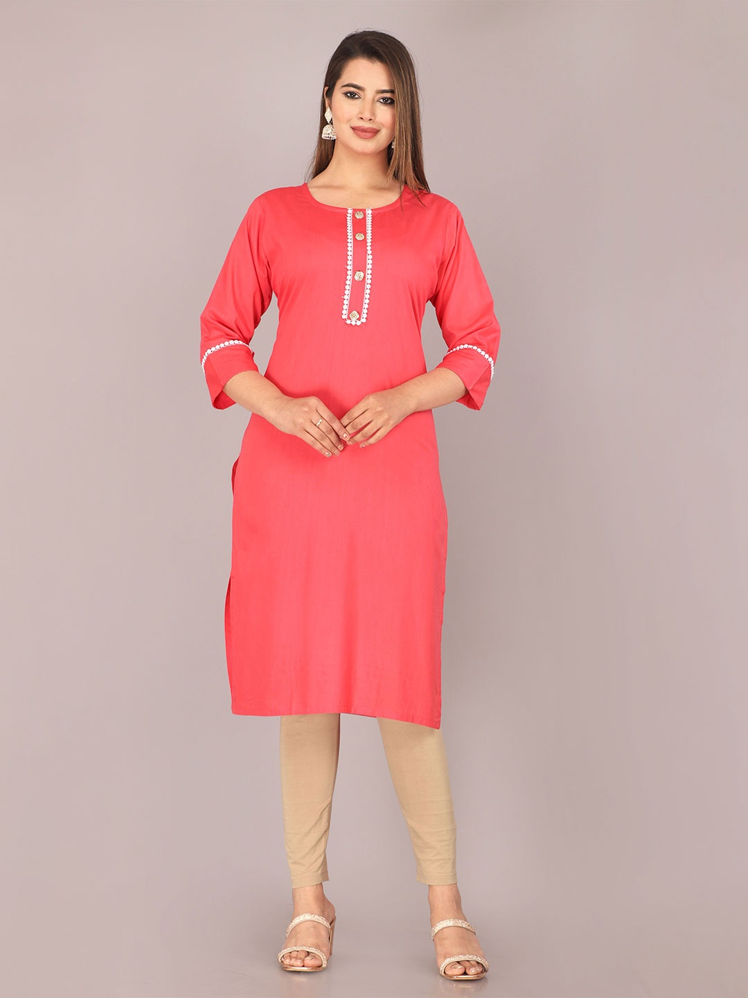 

Mahiras Comfort Women Round Neck Straight Kurta, Orange