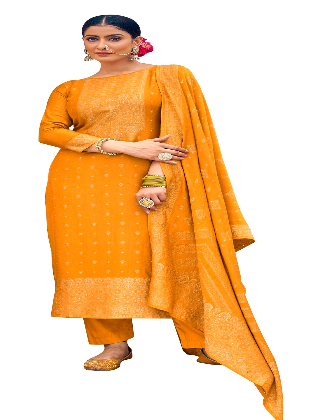 

DRAVINAM Trends Ethnic Motifs Woven Design Unstitched Dress Material, Yellow