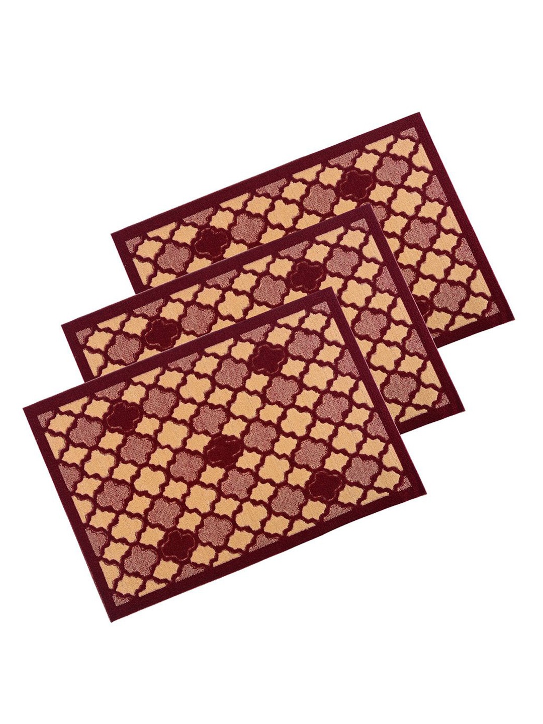 

Kuber Industries Maroon & Beige 3 Pieces Hexagon Printed Rectangular Anti-Skid Doormats