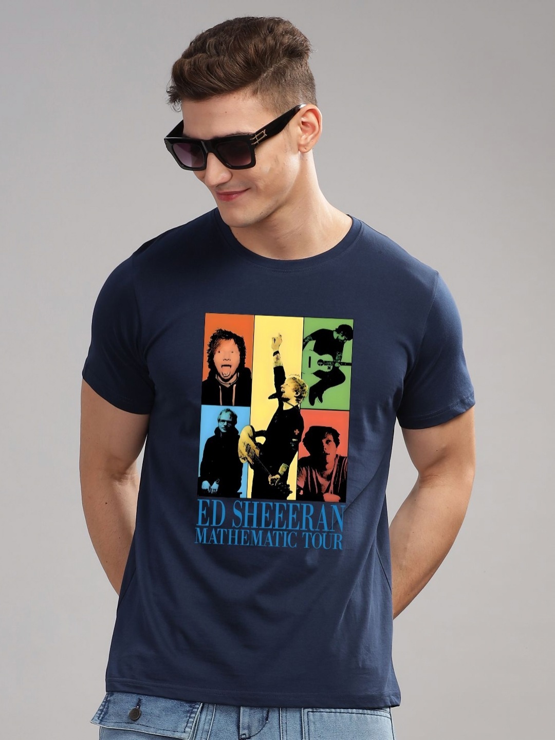 

ADRO Men Graphic Printed Round Neck Cotton T-shirt, Navy blue
