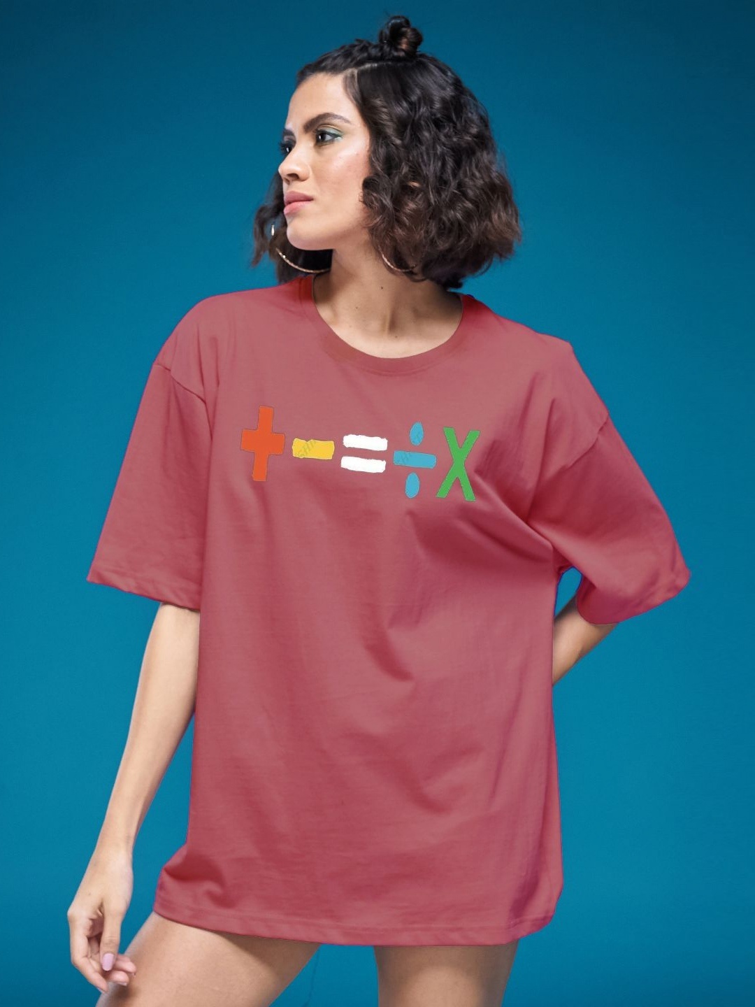 

SMARTEES Women Graphic Printed Round Neck Cotton Oversized T-shirt, Peach
