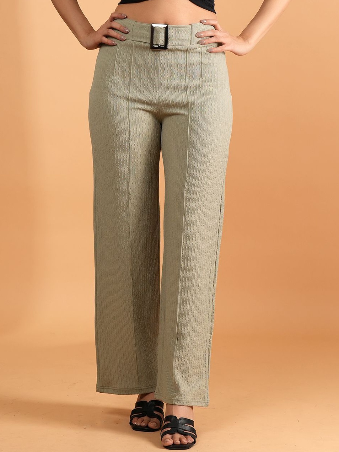 

BAESD Women High-Rise Regular Fit Formal Trousers, Green