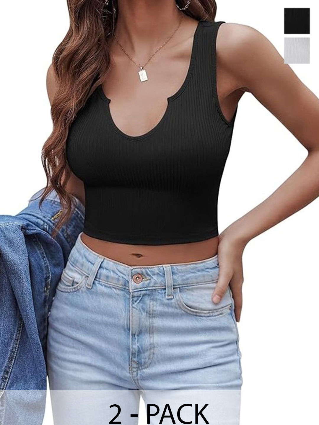 

SRISARAS Pack of 2 Solid Halter Neck Sleeveless Tank Crop Top, White