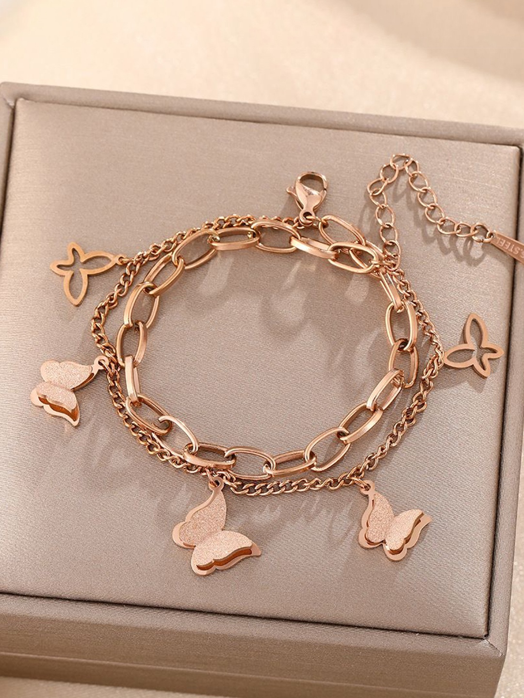 

Zabby Allen Stainless Steel Rose Gold-Plated Butterfly Charm Bracelet