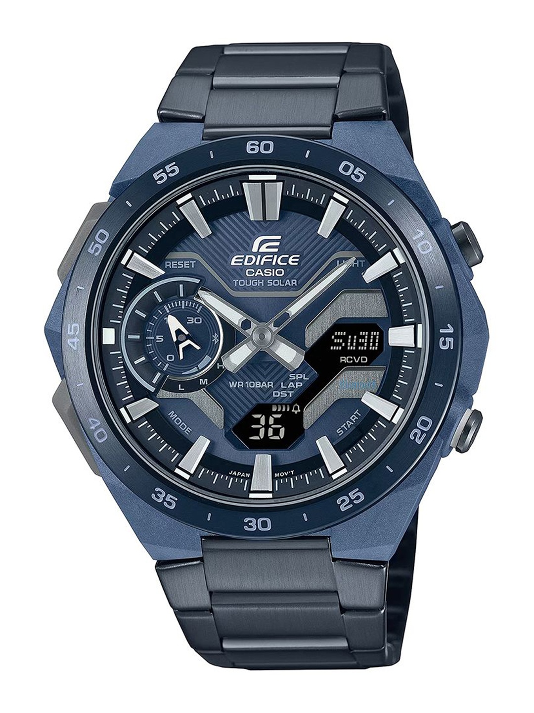 

CASIO Men Dial & Stainless Steel Cuff Straps Analogue and Digital Powered Watch ED640, Navy blue