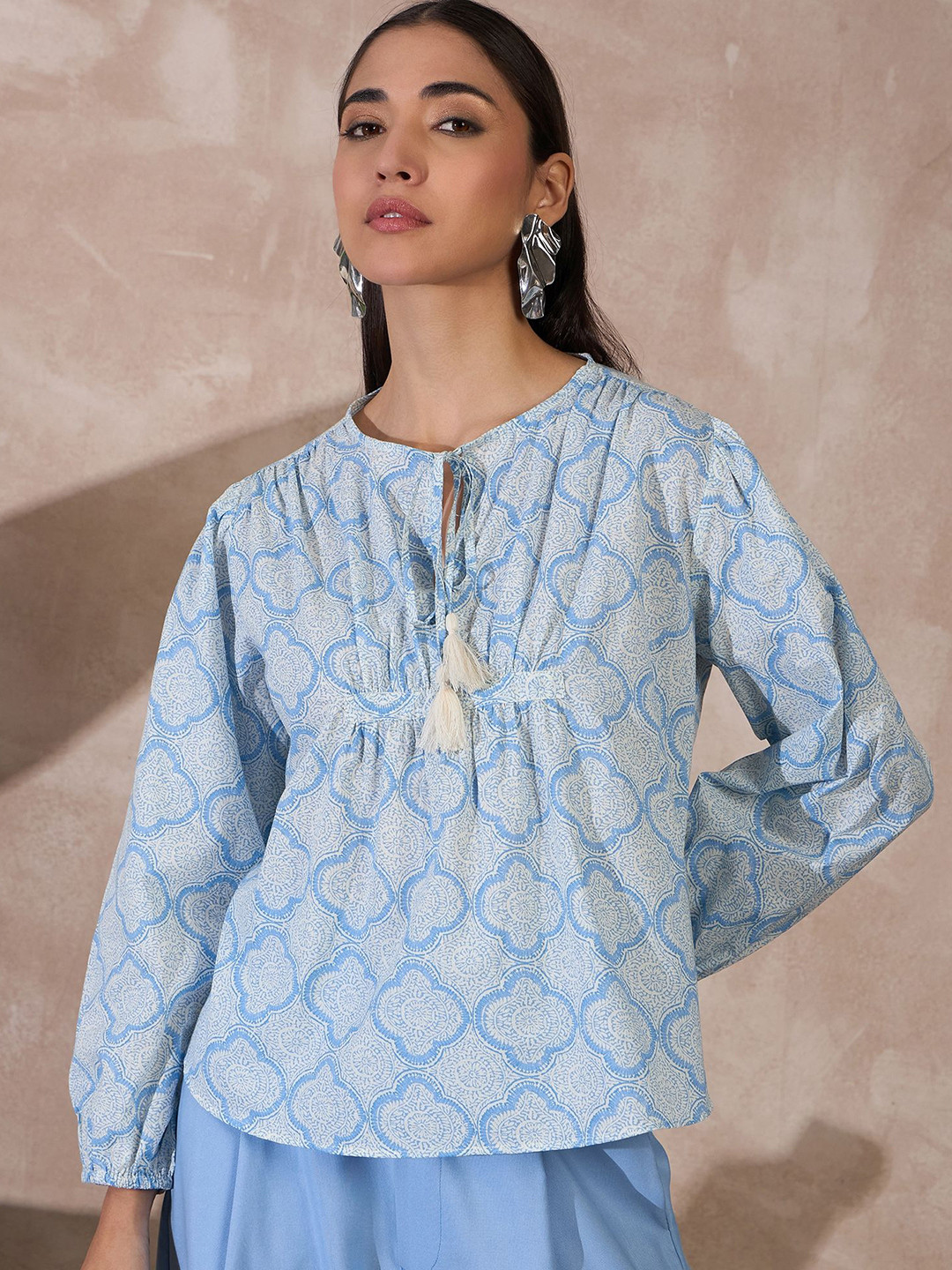 

all about you Women Ethnic Printed Cotton Tunic, Blue