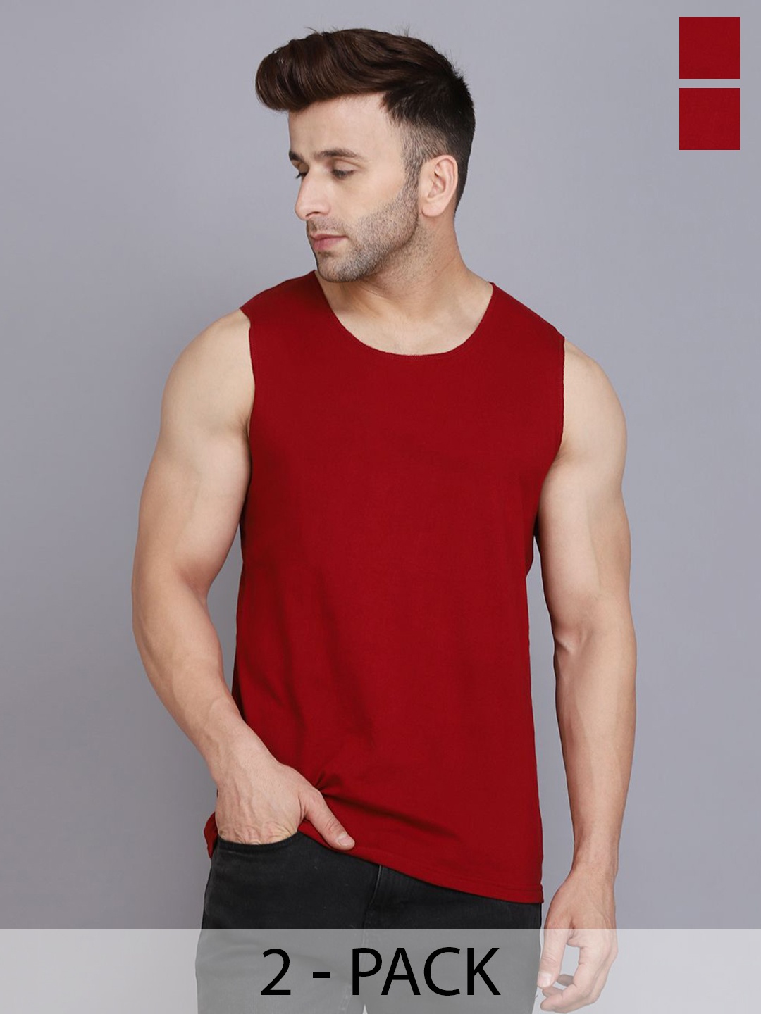 

Woostro Pack of 2 Assorted Cotton Innervest, Maroon