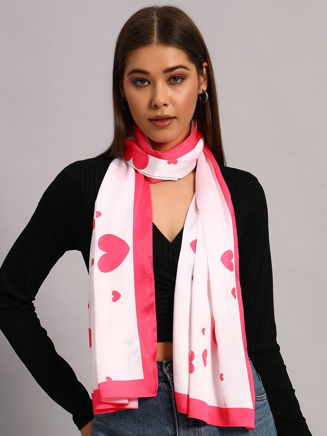 

HANDICRAFT PALACE Women Heart Shape Printed Scarf, White