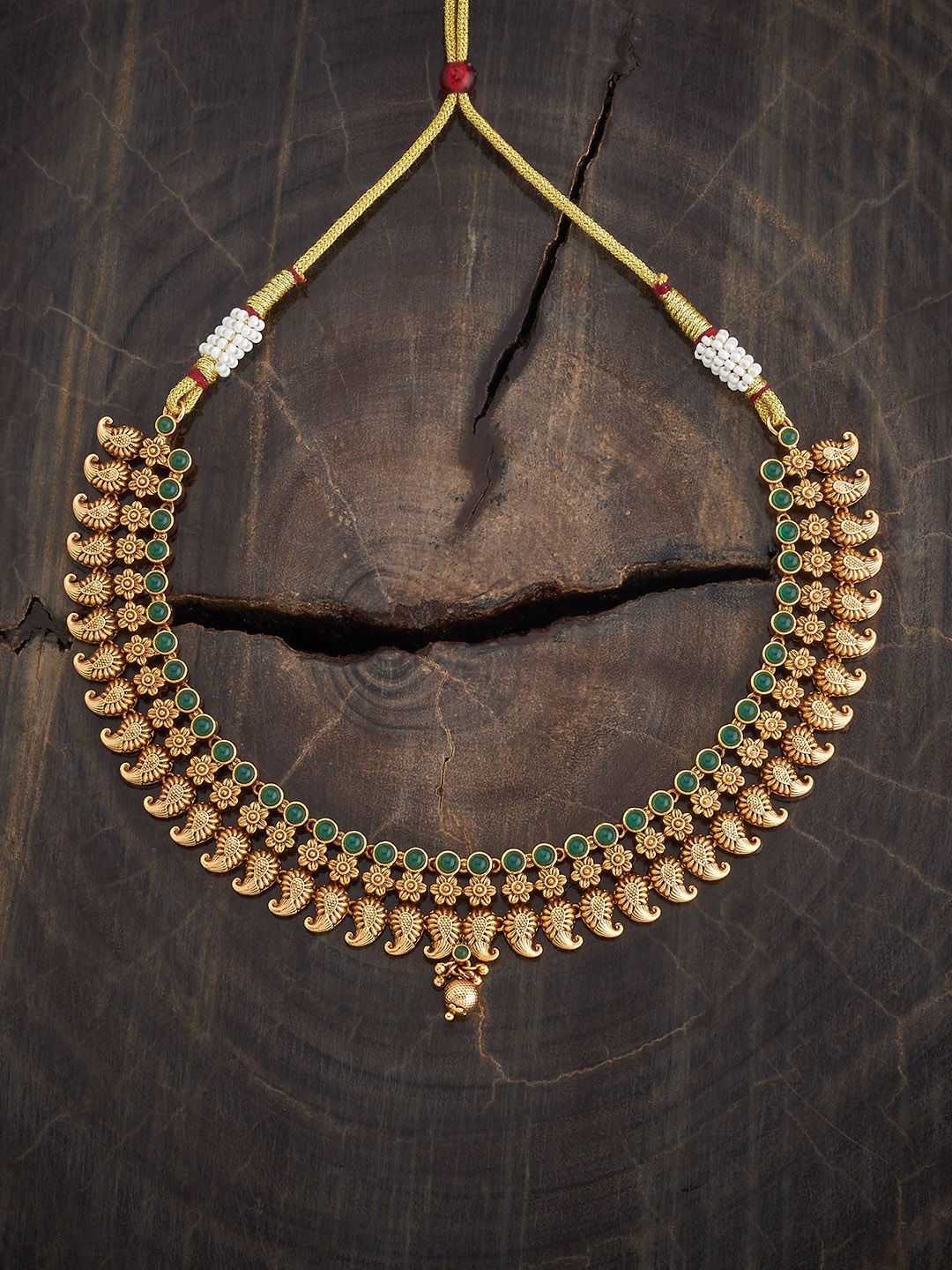 

Kushal's Fashion Jewellery Copper Green Gold-Plated Antique Necklace