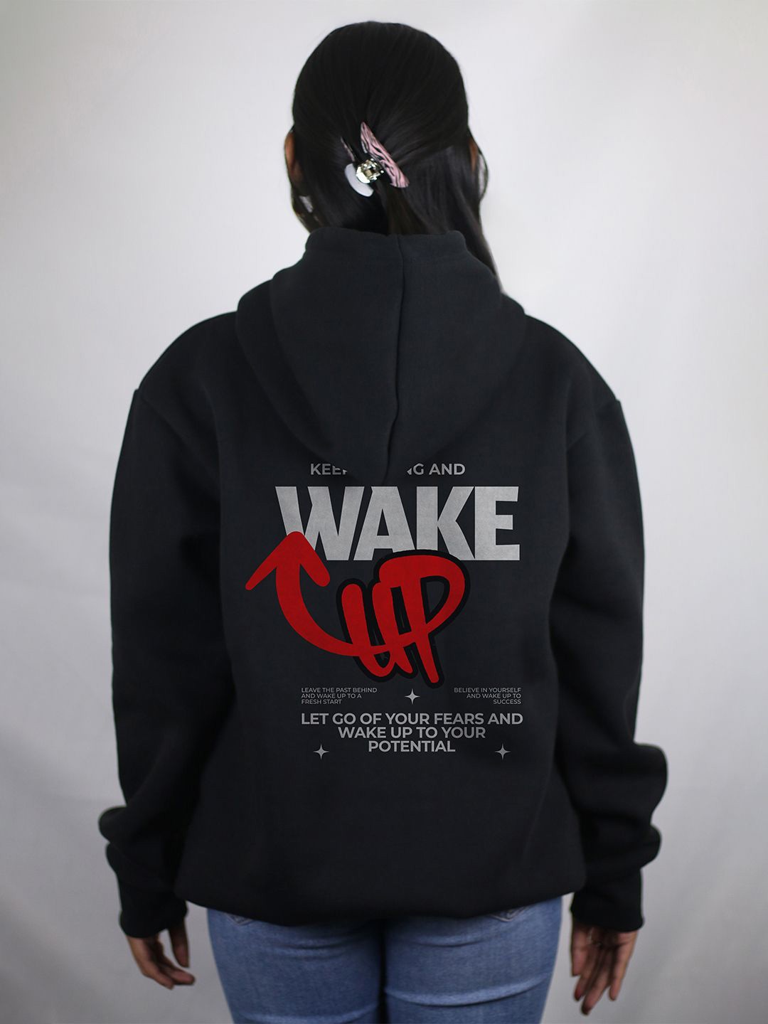 

EKSDEE Women Printed Hooded Sweatshirt, Black