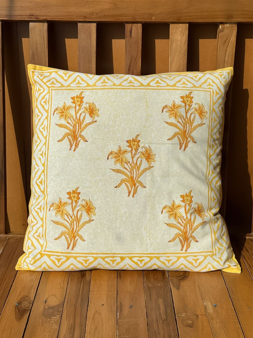 

ARAVALII White & Orange Floral Cotton Square Cushion Covers