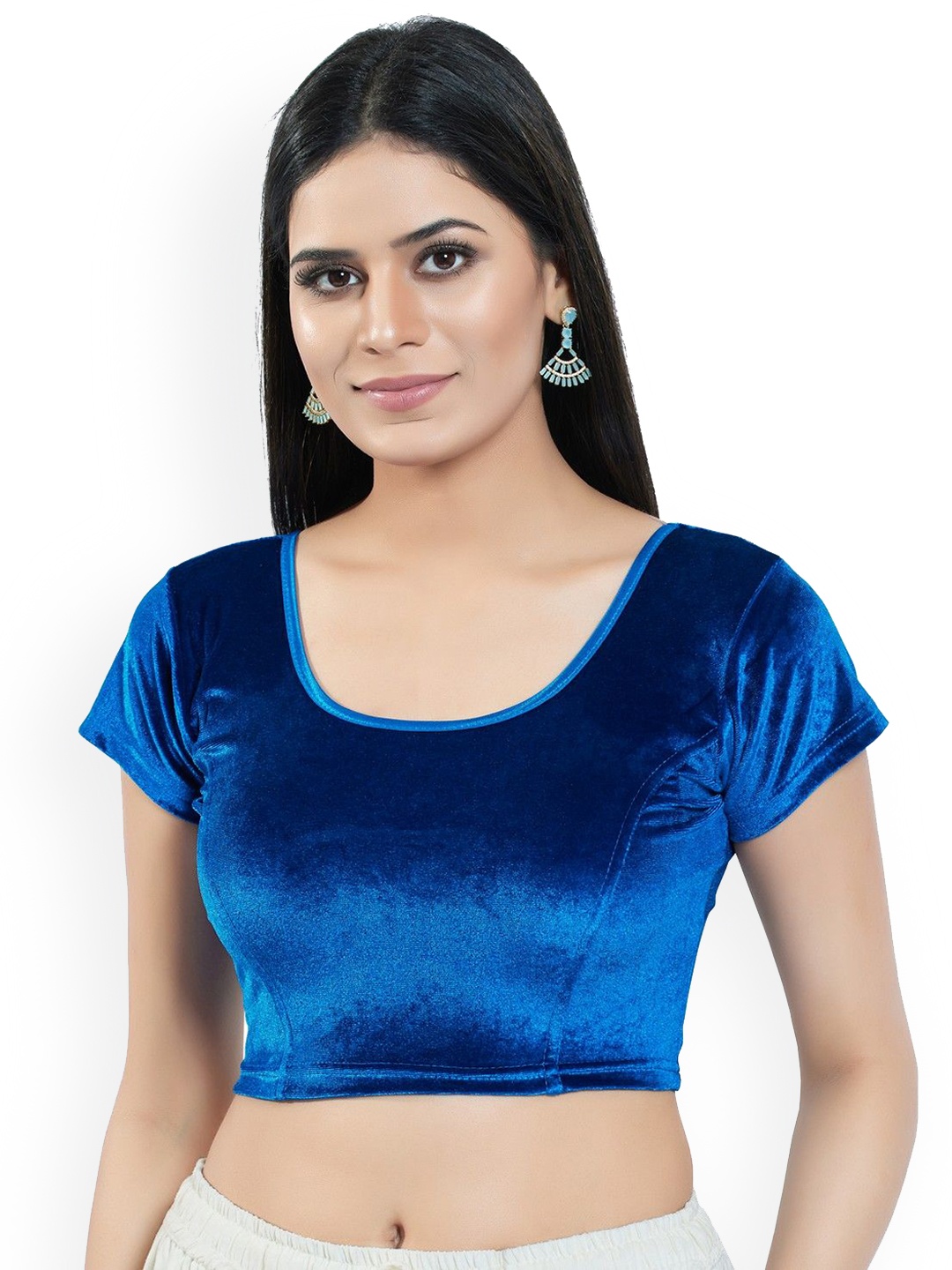 

Mmore Round Neck Stretchable Saree Blouse, Blue