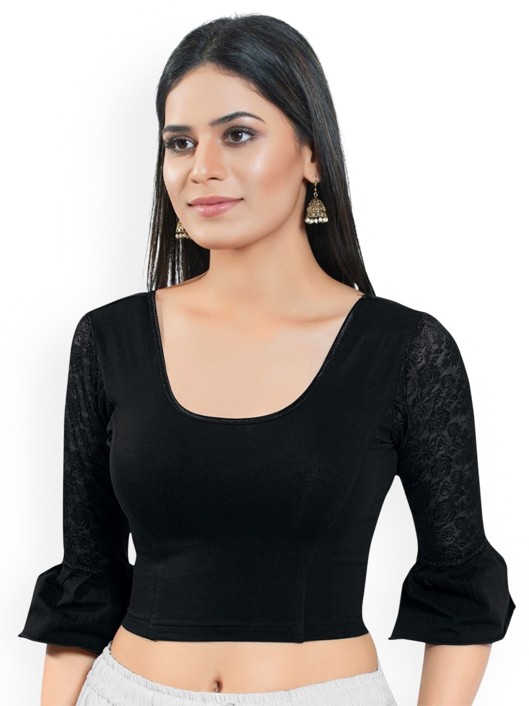 

Mmore Round Neck Stretchable Saree Blouse, Black