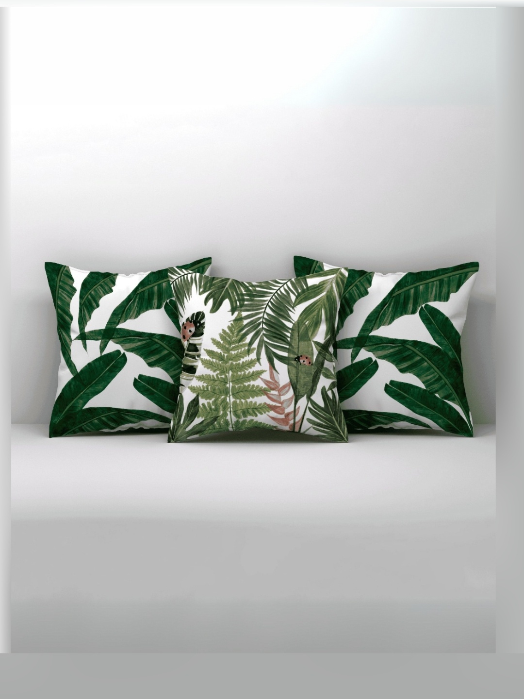 

LUSHLYF White & Green 3 Pieces Floral Velvet Square Cushion Covers