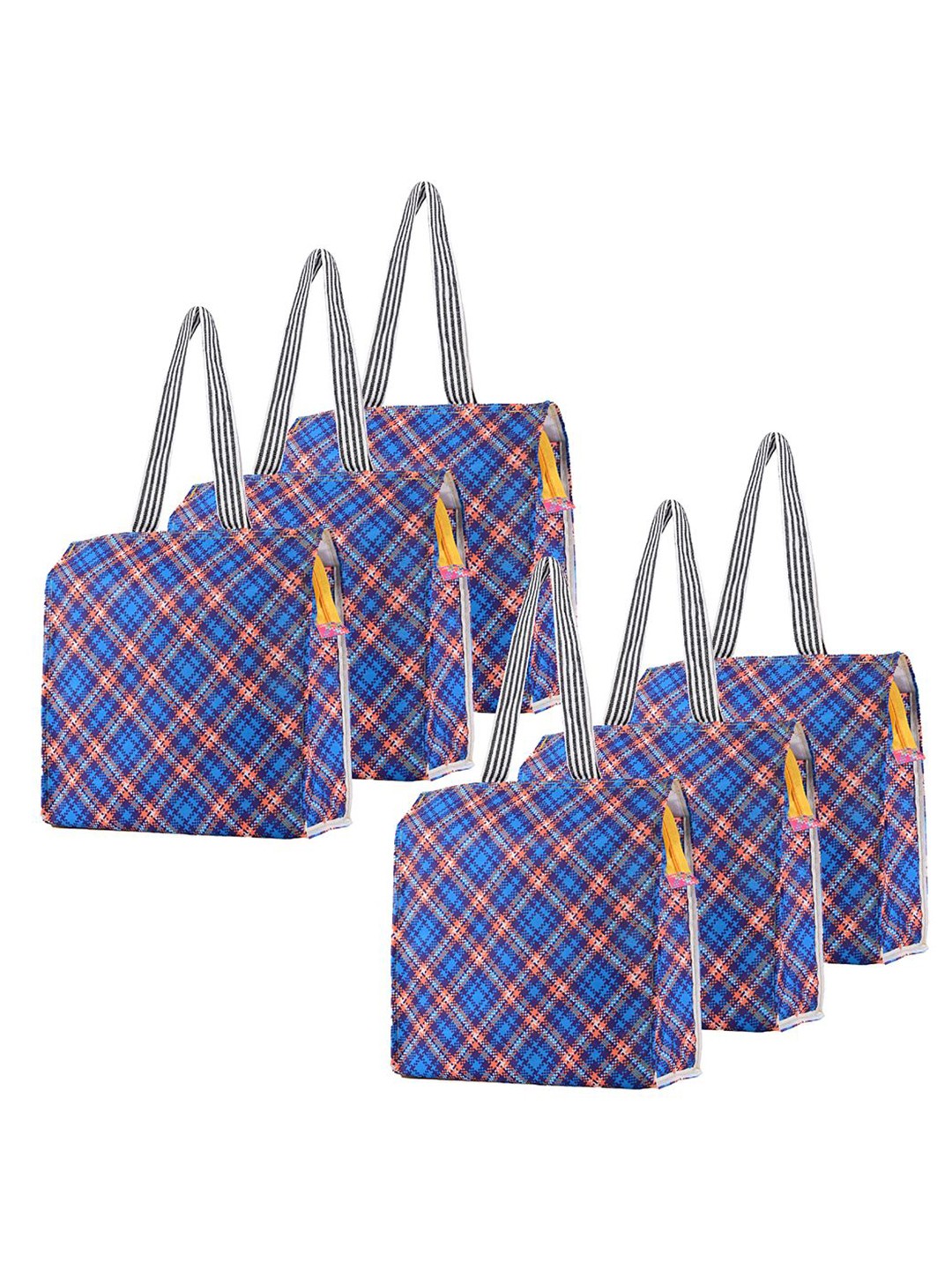 

Kuber Industries Set of 4 Checked Lunch bags Travel Accessory, Blue
