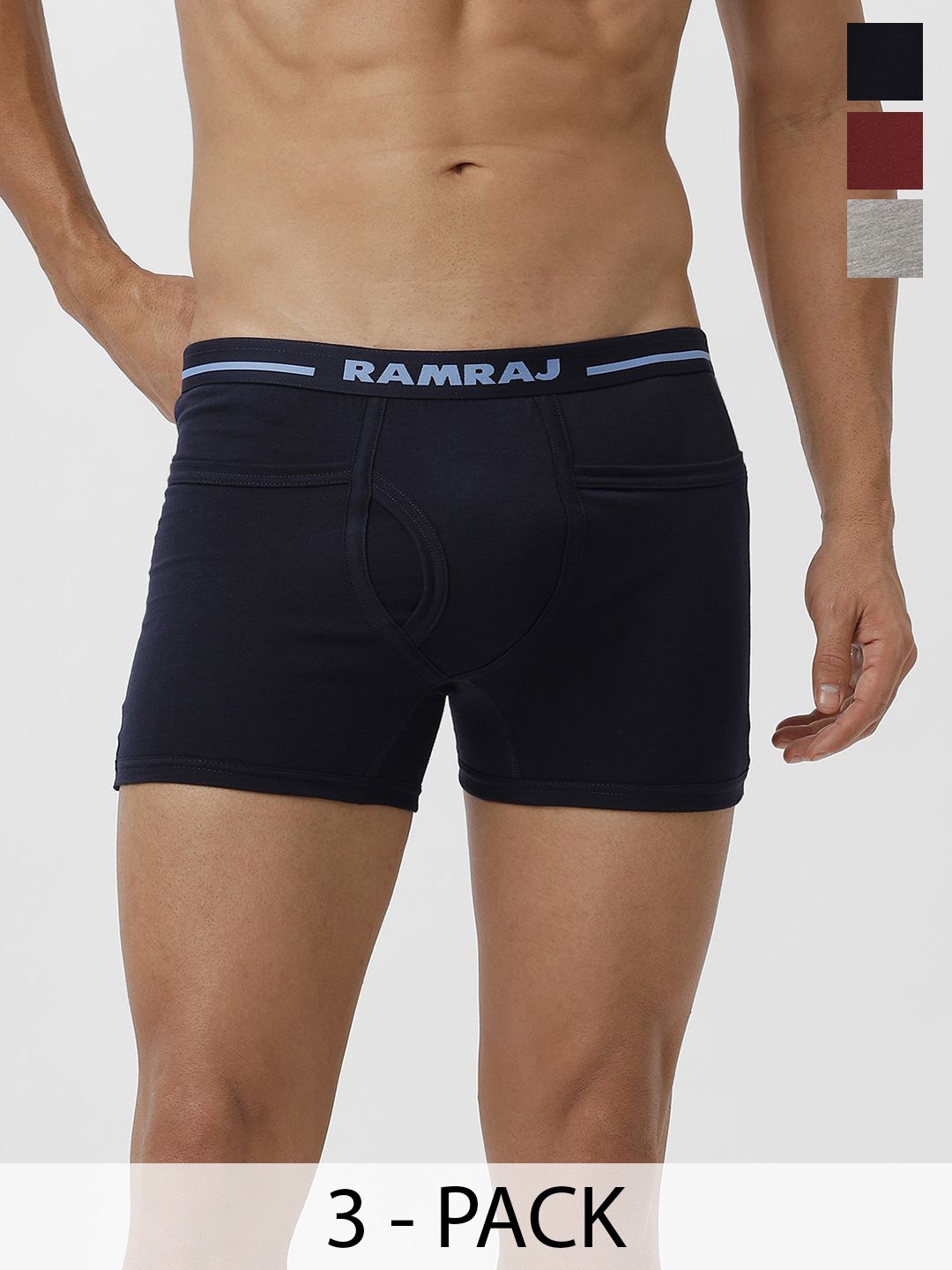 

Ramraj Men Pack of 3 Solid Low Rise Cotton Fine Jersey Target Trunks TARGET_NYGMCY-3P, Navy blue