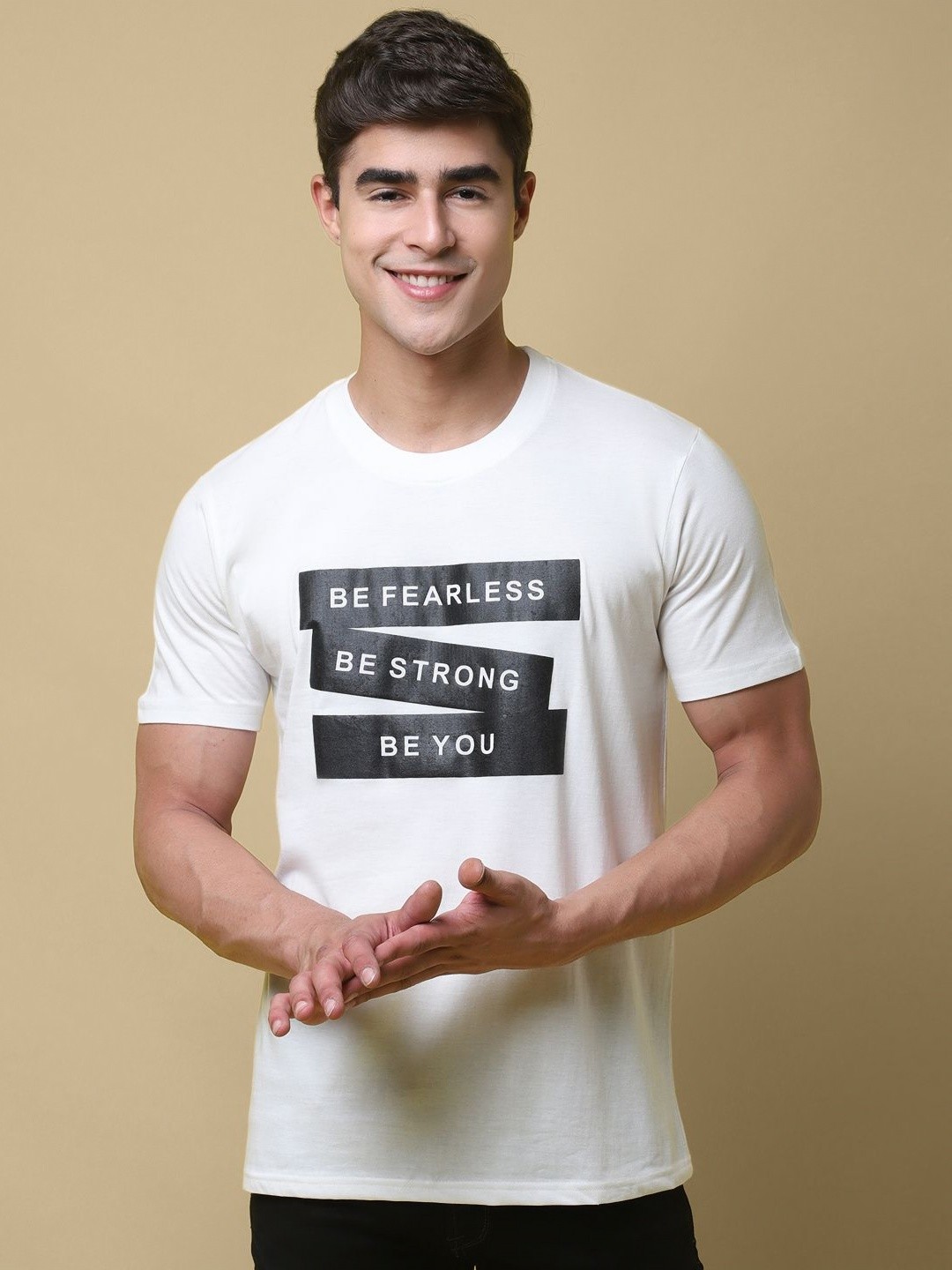 

SZN Men Typography Printed Round Neck Cotton T-shirt, White