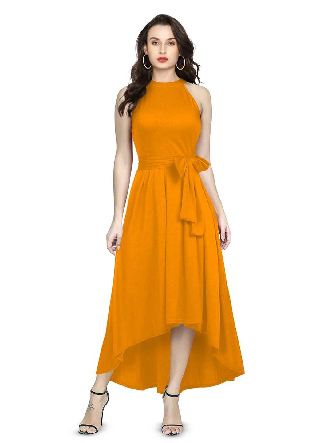 

SHOPONBIT Women Fit & Flare Midi Dress, Yellow