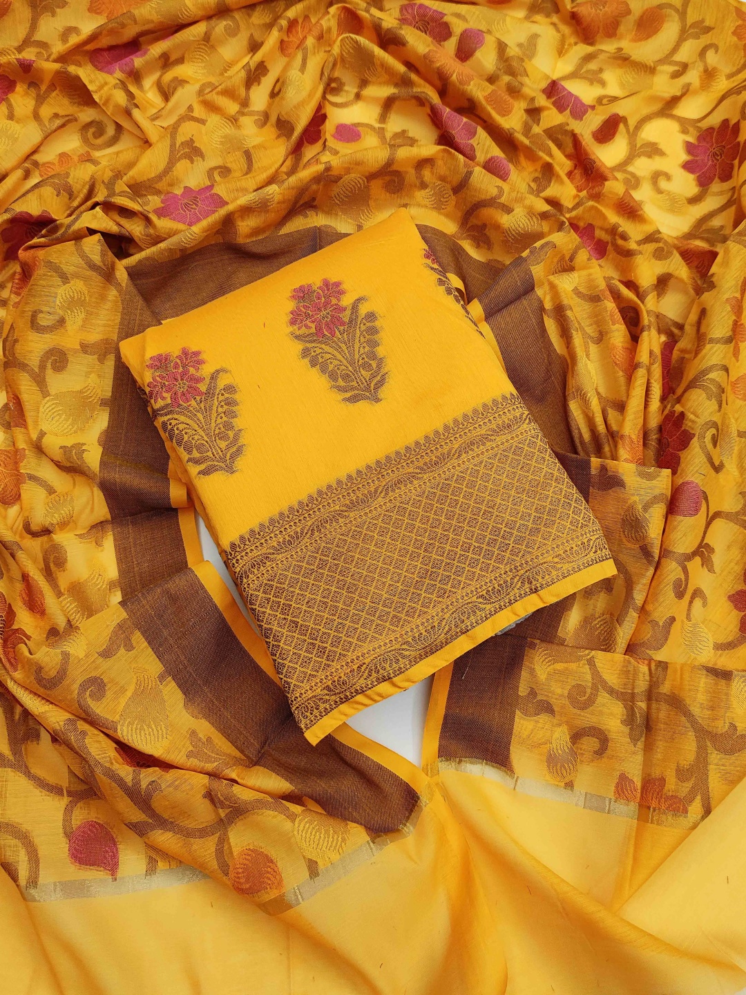 

HERE&NOW Embellished Unstitched Dress Material, Yellow