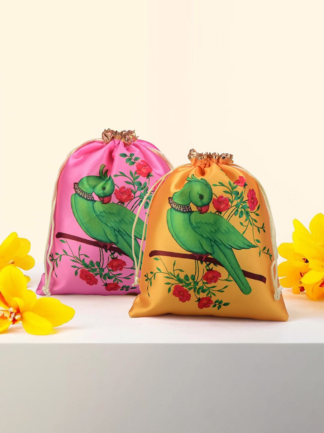 

Kuber Industries 2 Pieces Parrot Printed Potli Clutchs, Yellow